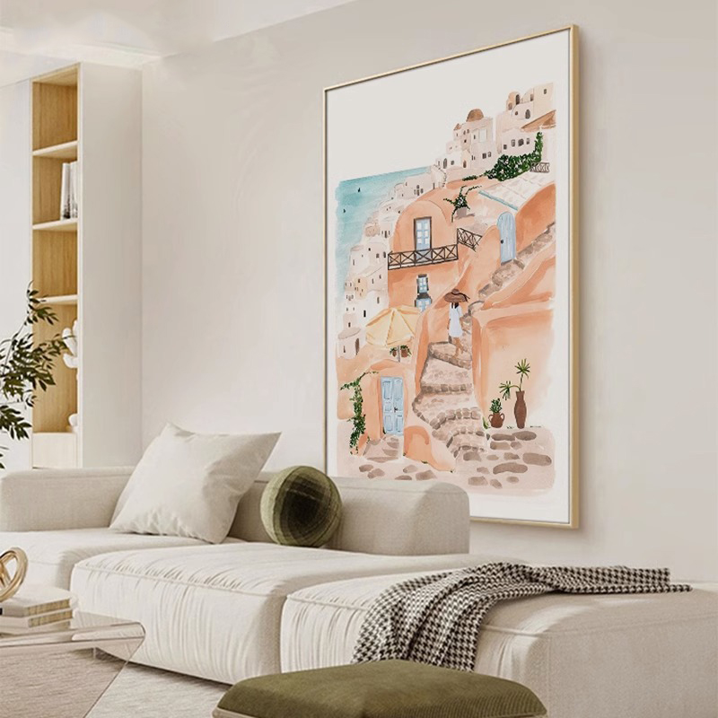 海边风景客厅沙发背景墙装饰画奶油风玄关挂画暖色卧室床头壁画