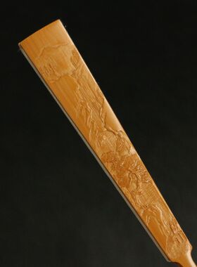 安吉王伟本工制作玉竹铲子头型文人折扇东阳名家向平浅浮雕山水刻