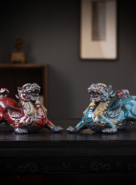 久造中式陶瓷招财貔貅摆件一对办公室桌面装饰品店铺开业乔迁礼品
