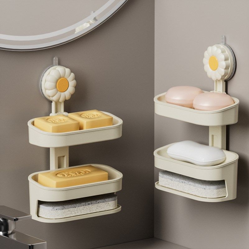 向日葵花朵肥皂盒壁挂式免打孔吸盘家用浴室高档沥水香皂盒子置物