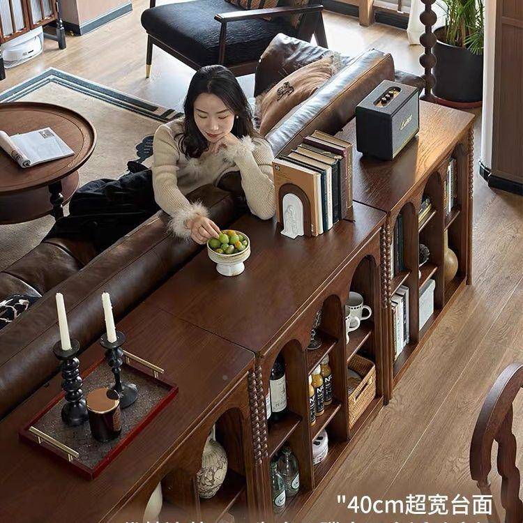 法式复古书柜一沙发半柜墙体靠墙组合书柜电视柜置物收RPV边纳杂