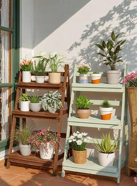 实木阳台花子落架地式物JQF可折移动靠墙室内多肉阶梯花盆叠植物