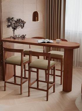 家用长条高脚桌纯实ECJ木桌椅吧组简约靠墙台桌子关客厅合隔断餐