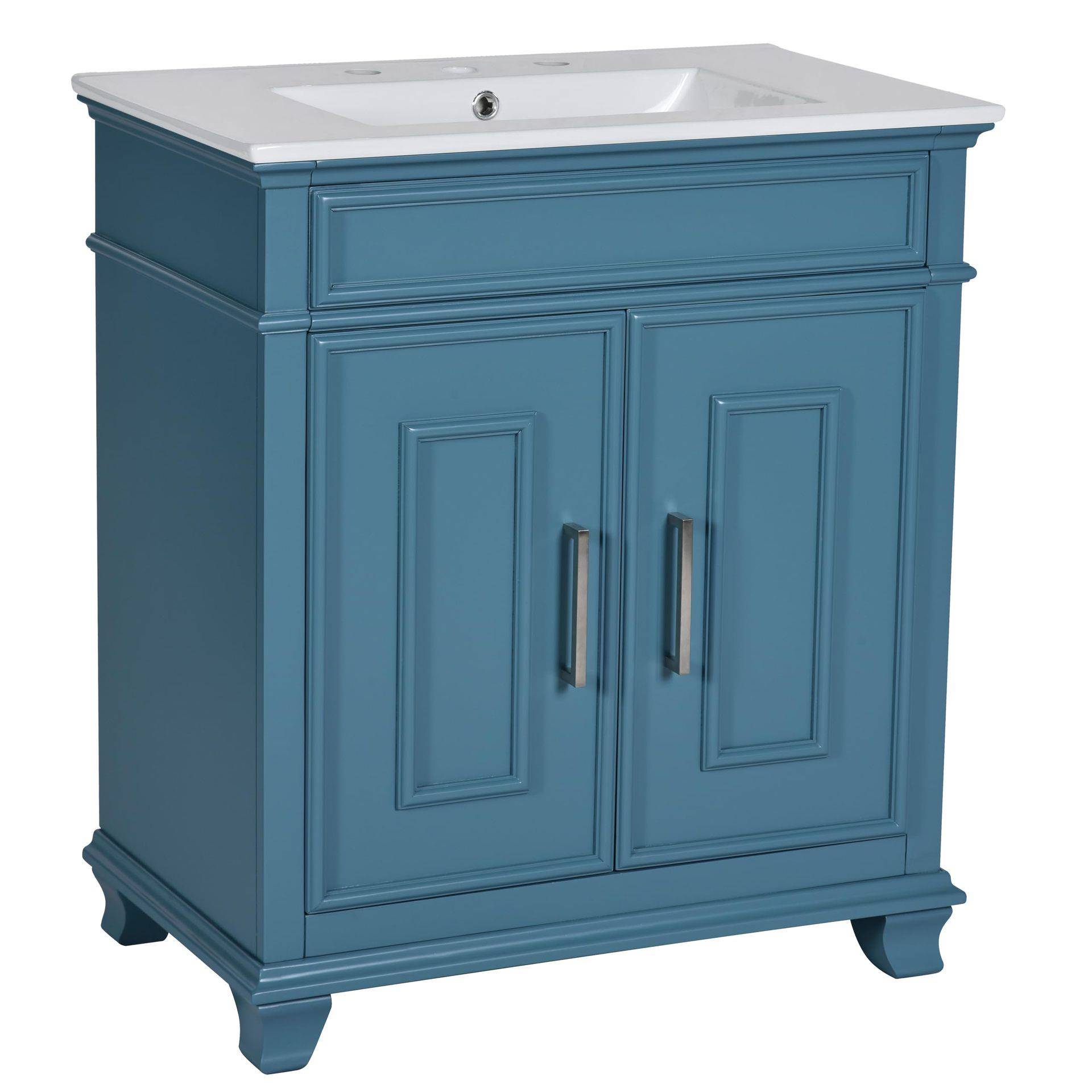 约室柜蓝色水槽下门板贴条88拉手现代简设计浴可调节层长架2门