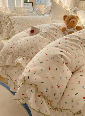 式花边床上用品四洗件套水法棉季通用被套罩床74735四裙床笠床单