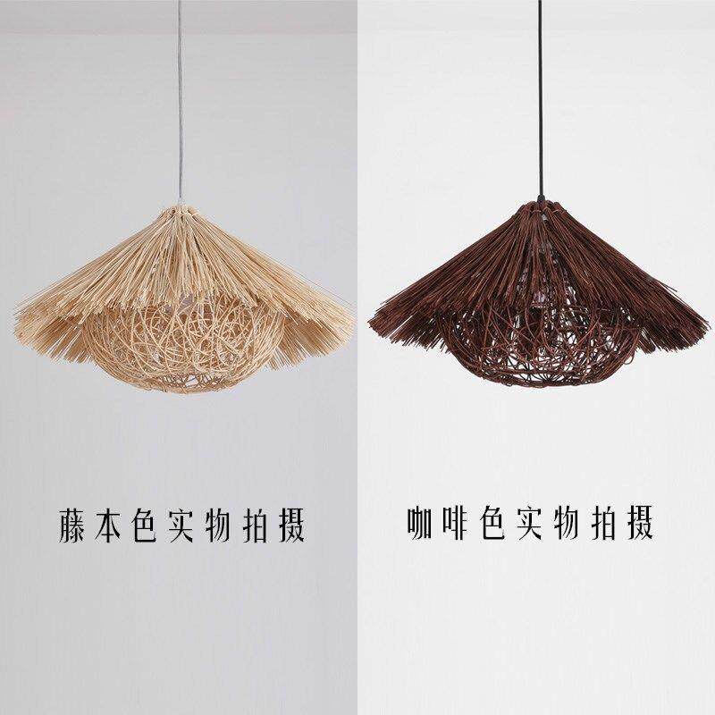 复藤艺吊灯手734工编织园饭餐厅农店家乐田圆形鸟巢草帽日古式竹