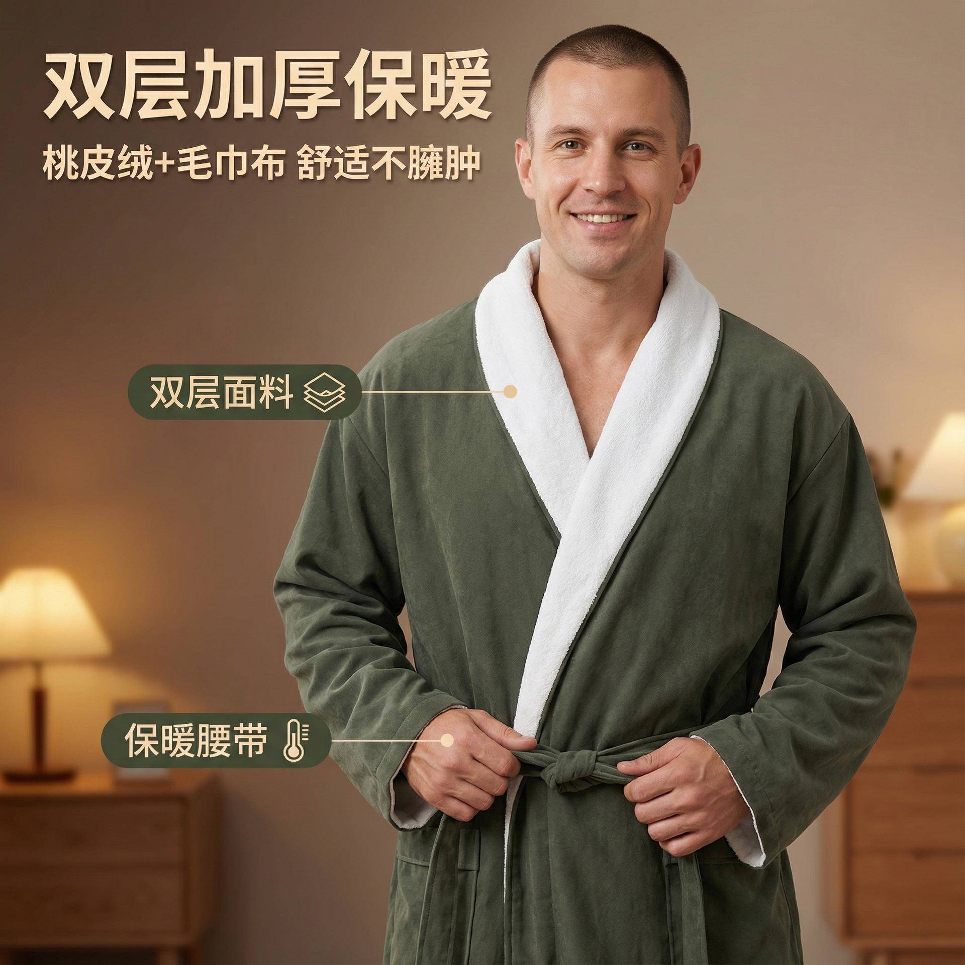 桃皮绒毛巾布双层保浴袍浴暖019舒适速干吸水双层加厚超细纤维层