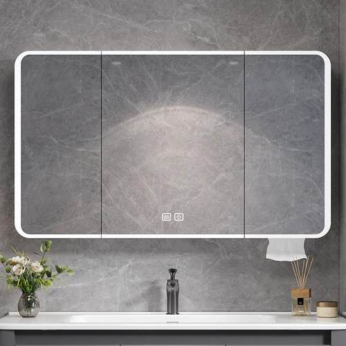 简柜约铝架合金浴室镜65挂墙式带纸智抽能镜面美妆收纳柜镜圆角轻