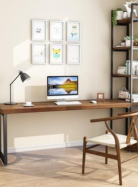美式实木书RDI电桌书架一体组合家用写字桌卧室长条桌桌条靠墙长