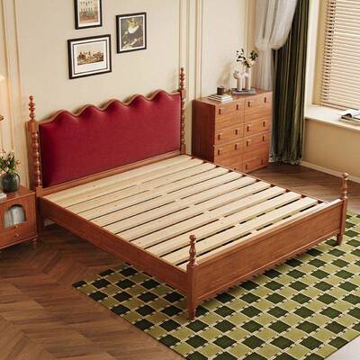 HT-1303实中古风双人床.8米1.5m美式古全复木床1主卧新中式靠背软