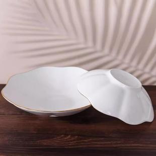 简瓷约大方家用异形金边陶瓷点心型盘酒店餐厅花沙拉MIT瓣骨盘