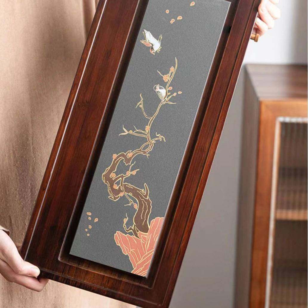 重竹乌金茶盘山高竹比翼双飞制办公家带排水泡茶盘档复古茶室用茶