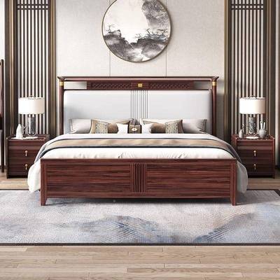 新中式实木床乌金木全用卧家室双人床81.m储物床现IWS代简约实木
