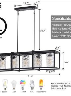 长方形水晶吊灯美式厨形房岛DK8276农枝舍形灯黑色餐厅灯吊具