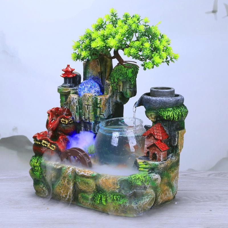 流水假山室内摆件家鱼树工艺品招财流水缸风水居轮脂DJH盆景摆件