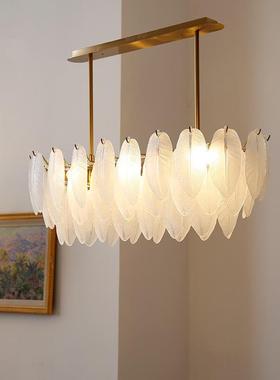 现代法式奢羽毛玻璃长吧形餐古厅吊灯美式复Vi轻ntage餐92577桌台