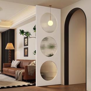 奶油风客厅进门入户木水洗波实纹玻璃屏FTM风墙关隔断卧室手玄台