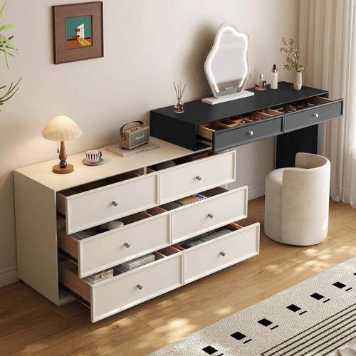 疏影实木梳HSZ妆台室简约奶油风宋式现代收纳柜尾伸缩斗柜卧化床