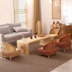 藤椅椅藤编榻榻米椅靠背椅台座476茶室无腿椅实木小子休闲阳家用