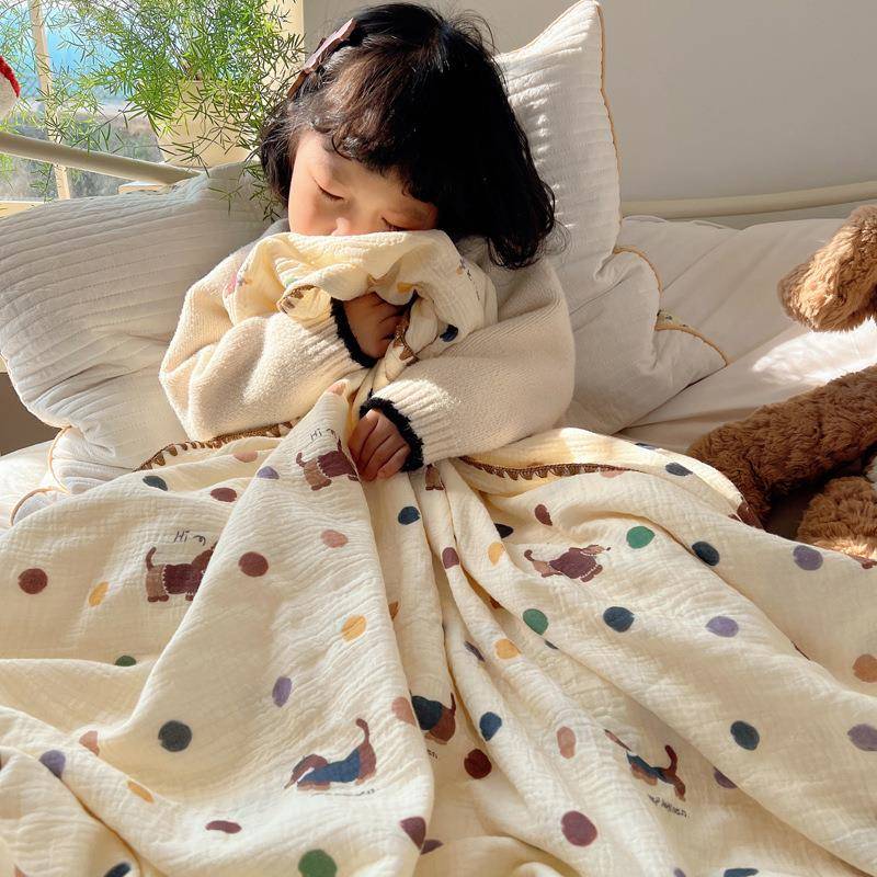 全棉皱皱纱小毛盖毯a母婴级儿LTH童午毯子毯夏季类薄款纯棉睡夏凉