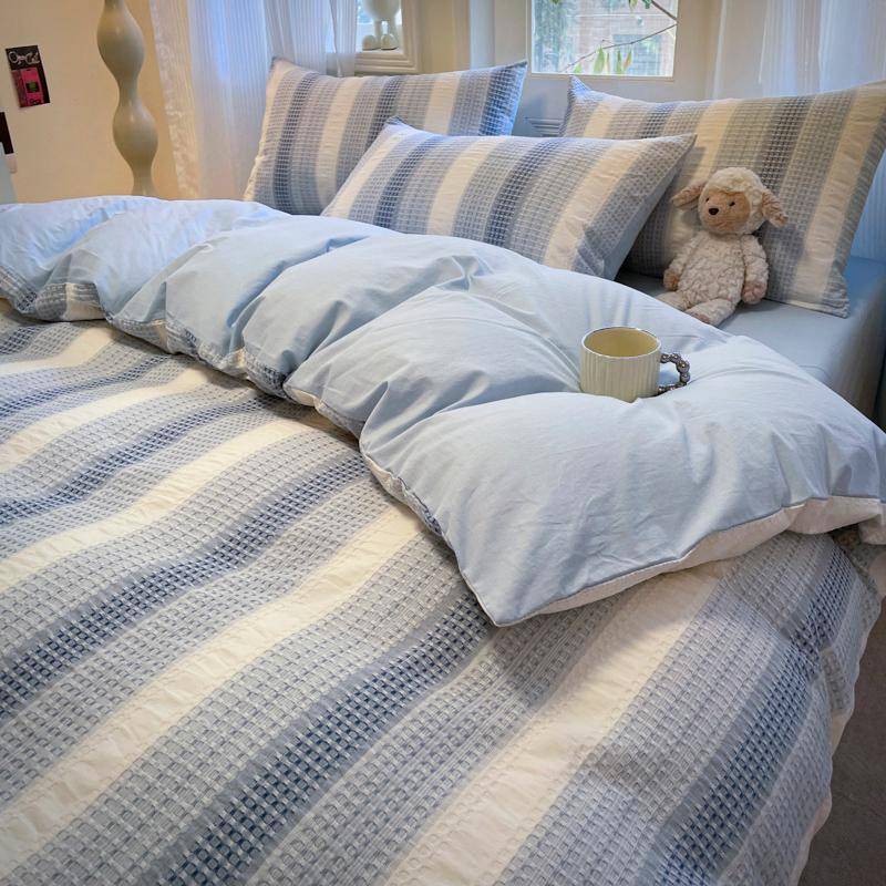 类色织纯四件套秋季提单花全棉床被套南a通床上CMX用品宿舍三棉件