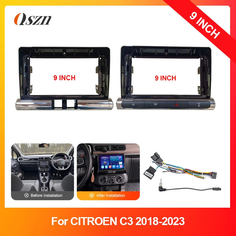 适用2018-2023雪铁龙C3安卓导航面框中控改装大屏面板CITROEN C3