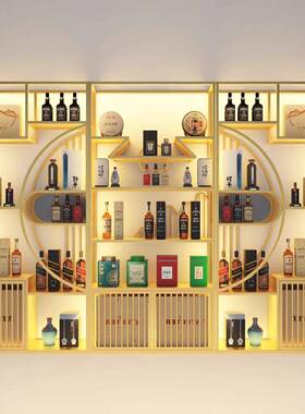 新中式酒合柜21674博古架组轻奢艺置物架铁酒架办公室隔断多宝展