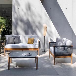 户藤编沙BO103发庭外柚院别墅室外花园阳台酒店休组闲木茶几合实