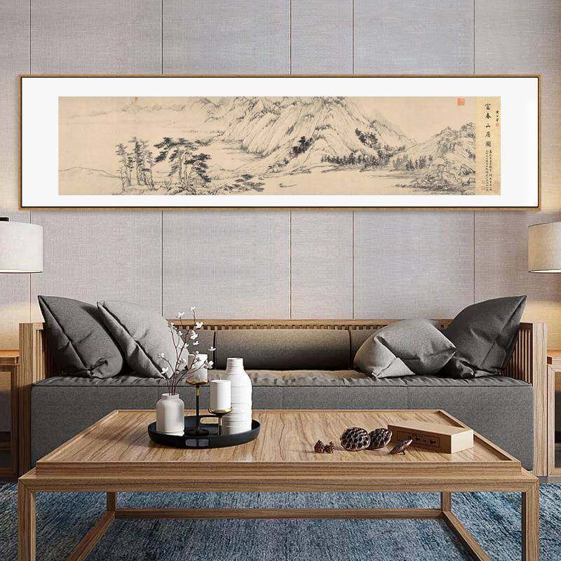国画山客MON水画富春山居图中式厅装画办公室传壁世名画水墨挂画