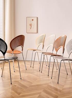 法式复古AL102102网红风设计师餐桌椅贝壳椅椅白色奶油贝中古餐实