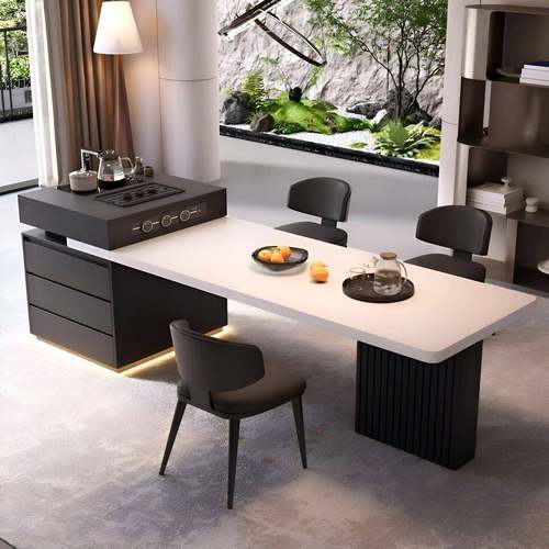 户岩体板意式岛台多餐桌极简伸缩小型家NAU用一功能客厅泡茶中岛