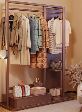 实木衣帽架身落室地家用卧厅穿衣镜挂衣架一体入户FRT全镜衣服客