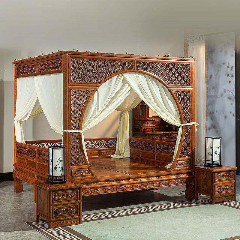 实木架子仿古用老式明清雕花家工双60229人千拔步床中式古床典踏