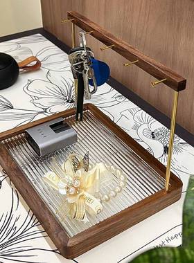 桃木桌面胡置物架中玄古风入户收纳盒客厅关高档摆件钥置HNP物匙