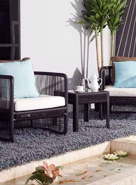 中式户外SZD057藤编沙新发室外酒店庭院花园民宿藤休合闲椅茶几组