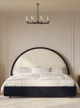 现代复古极简布艺床轻法奢床主卧双人室黑色复古风绒布式ZDN卧民