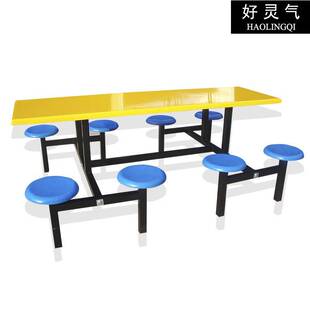 直销学生食堂餐桌八人圆凳连体员工饭堂餐桌椅广东送上门简约现代