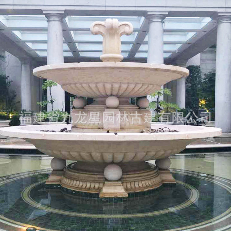 石雕喷泉风水球户外大型庭院别墅黄锈石欧式石头室外景观流水摆件