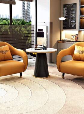 轻奢接待15909单人沙发椅售楼休区洽谈桌处椅合组商务息会客休闲