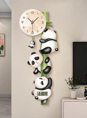 可表爱新款猫抱竹装饰画挂奶钟油沙发客厅创熊意CWX时钟个性钟卡