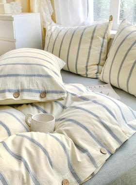 日式WBUA类色织水洗棉棉纯棉四套全件条被纹套床单笠宿舍三件套