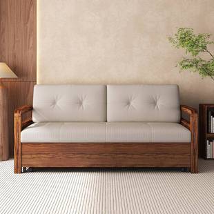 现货实乌金木沙发床两用小中式 家EFD木用型客厅卧室户书房单人沙