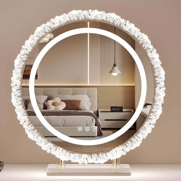 化妆镜带灯le异形台式桌触面梳d妆镜子旋转梳妆镜智能台控美VZO妆