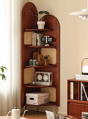 ?中式复15507卧古风实木藤拐编书转角柜子客厅沙发室墙边置物架三