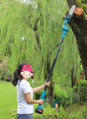 锂高电高枝果锯加长杆伸HJY缩高空锯树剪果树枝剪电动园林剪树