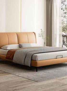 布现代简约奶油风科技卧床实主木轻大奢TML气双人卧室网红软包床