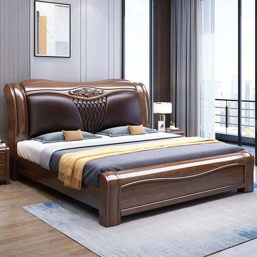 胡桃木实木床.8米现代简约卧中式双人床软包WRK床2米新主轻1奢大