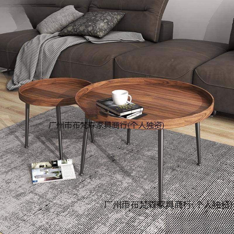 黑胡桃茶几网红租民宿茶现几代约简圆形客厅出房组合小89136桌子
