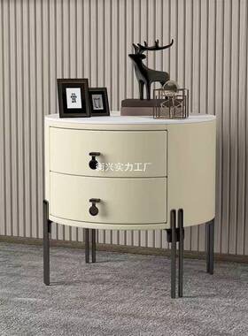 意式轻奢圆形床岩板床头简约代卧现室皮柜83018质收纳边柜