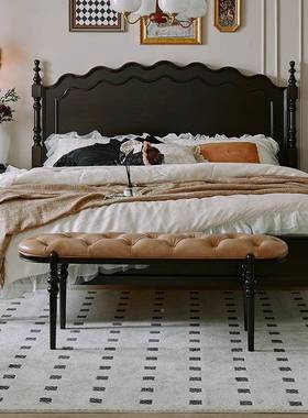 ltao1004美式复复古实木床法式古主卧双人床黑色雕花约床实木床屏